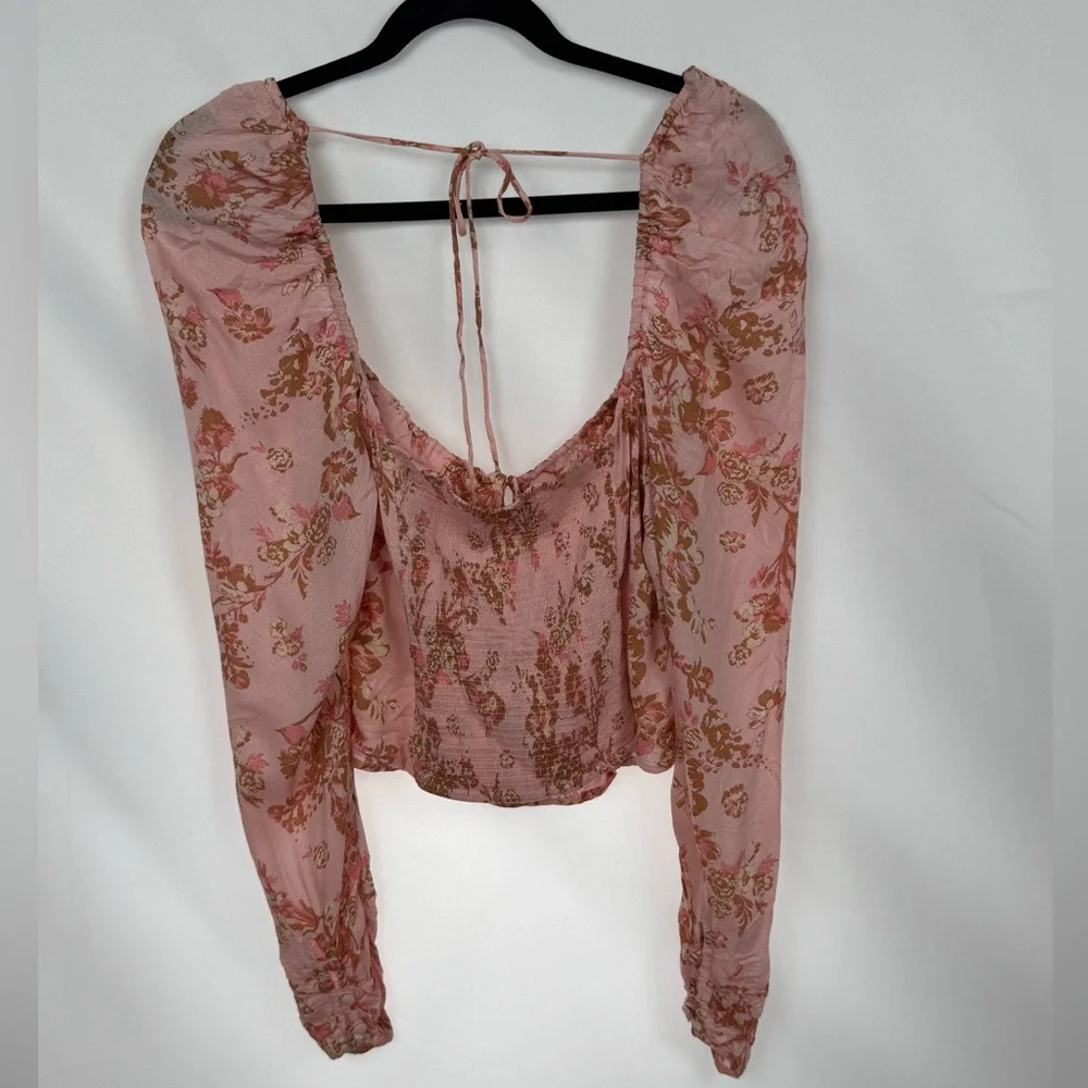 Free People‎ Hilary Floral Printed Long Sleeve Top Pink Womens Size Small